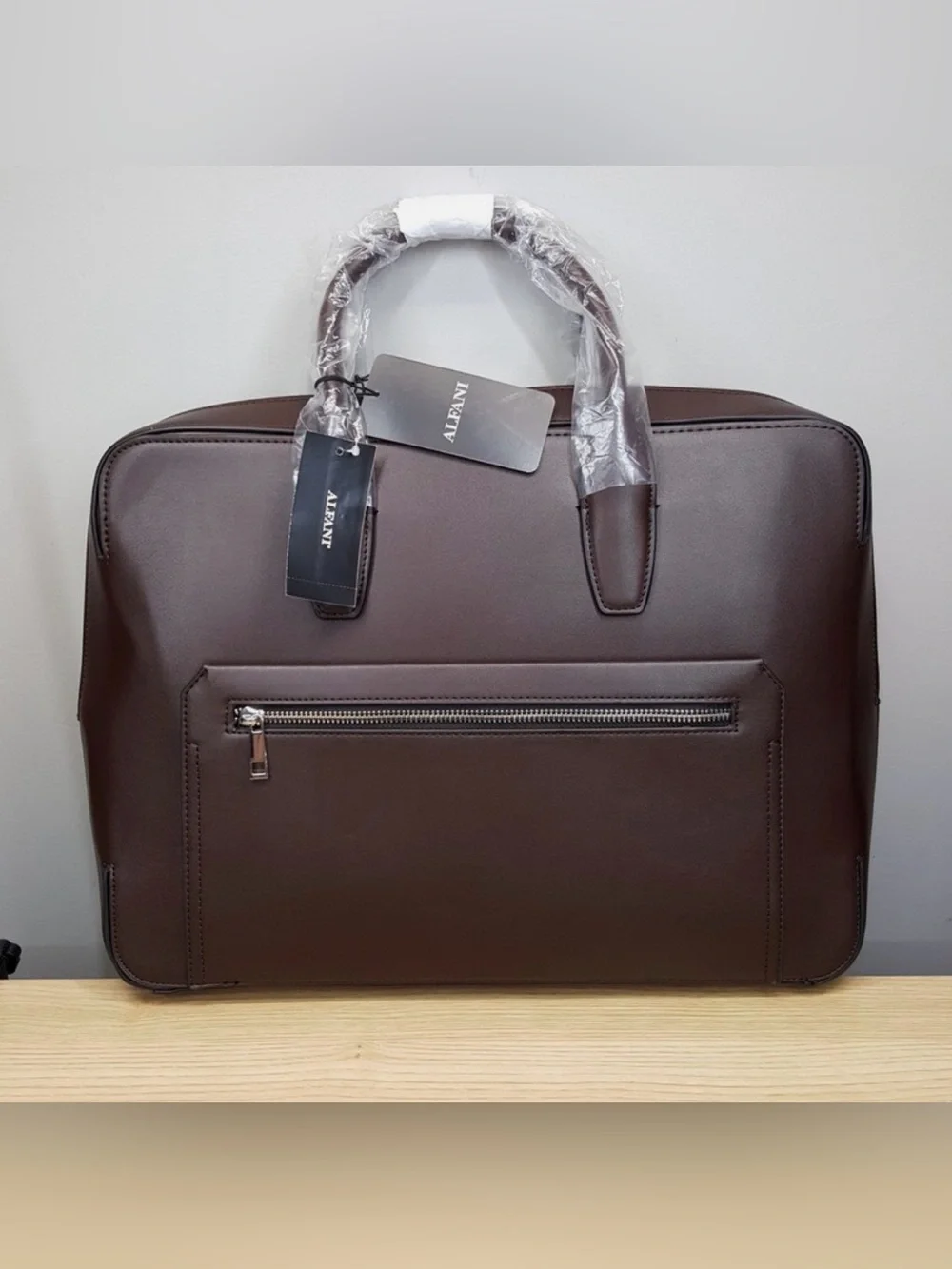 Alfani Unisex Messenger Bag Adjustable Cross Body Strap Faux Leather Rich Brown